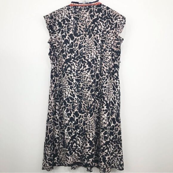 THML Black Tan Animal Print Fringe Neck Popover Cotton Dress - Picture 6 of 16